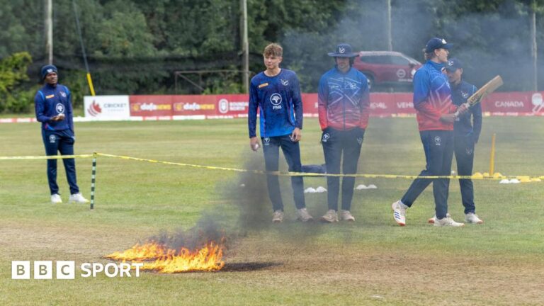 Cricket World Cup League 2: Namibia v Scotland abandoned despite fire on pitch