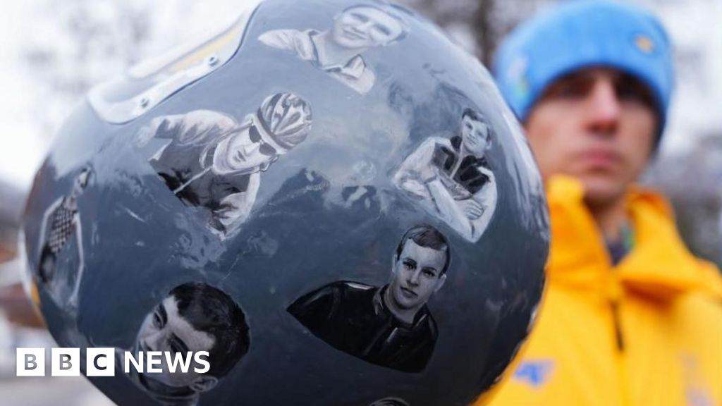 Who is on helmet that led to Ukrainian athlete's Winter Olympics ban?